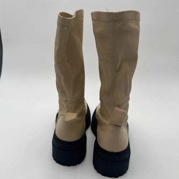 Zara Womens EU 40/ US 9.5 Platform Chelsea Combat Boots Ivory Cream Pull On - Picture 4 of 10
